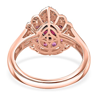 D'Joy AAA Radiant Ember Garnet and White Zircon 2.75 ctw Crown Teardrop Ring in 18K Vermeil Rose Gold Over Sterling Silver (Size 10.0)