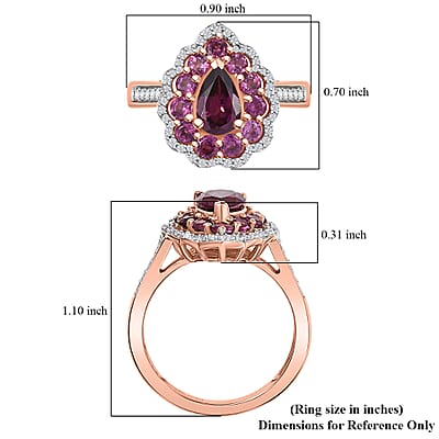 D'Joy AAA Radiant Ember Garnet and White Zircon 2.75 ctw Crown Teardrop Ring in 18K Vermeil Rose Gold Over Sterling Silver (Size 10.0)