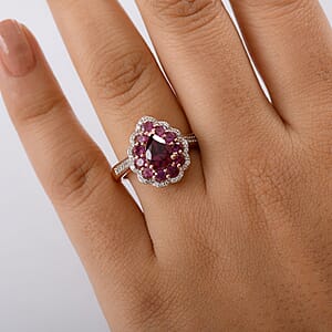 D'Joy AAA Radiant Ember Garnet and White Zircon 2.75 ctw Crown Teardrop Ring in 18K Vermeil Rose Gold Over Sterling Silver (Size 7.0)