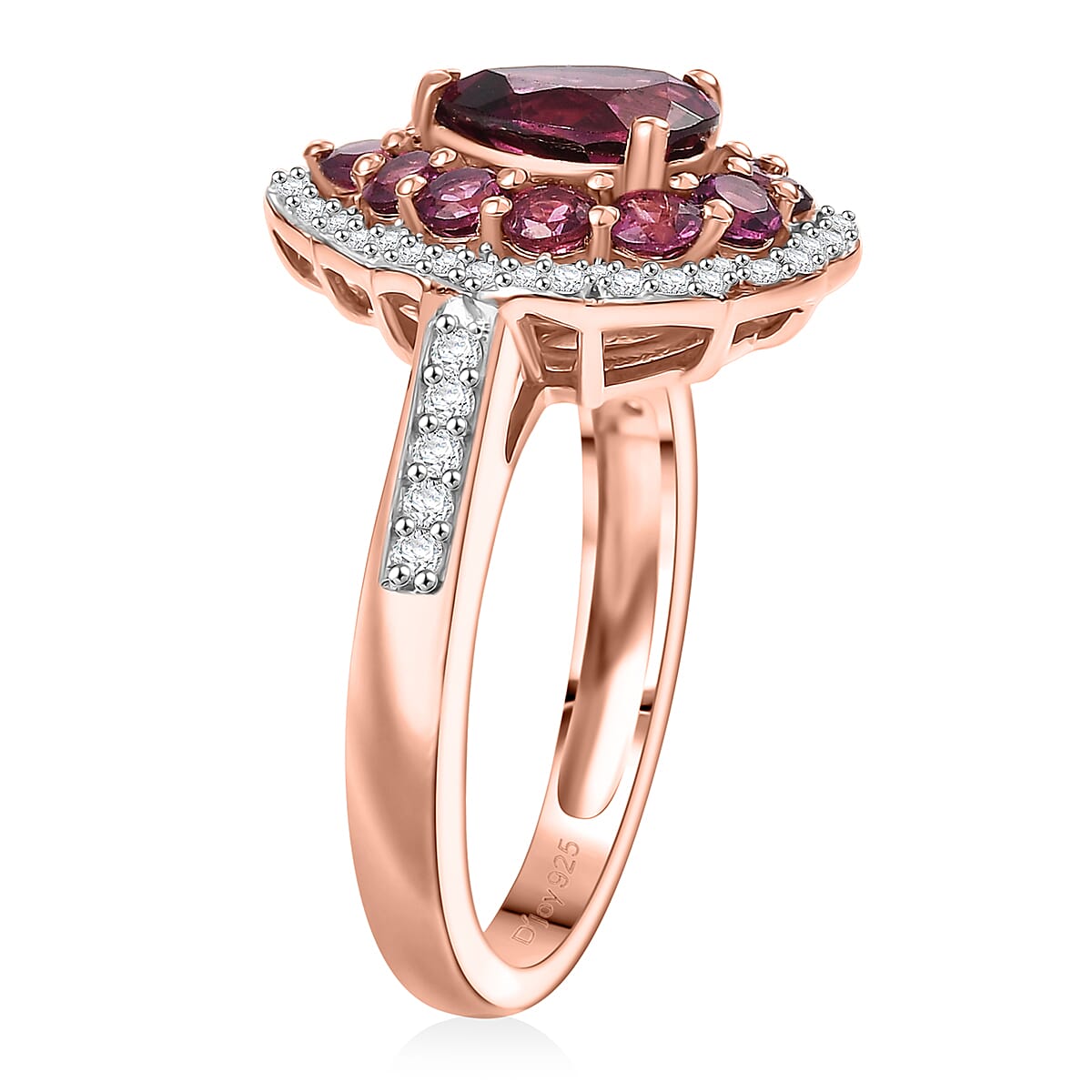 D'Joy AAA Radiant Ember Garnet and White Zircon 2.75 ctw Crown Teardrop Ring in 18K Vermeil Rose Gold Over Sterling Silver (Size 7.0) image number 3