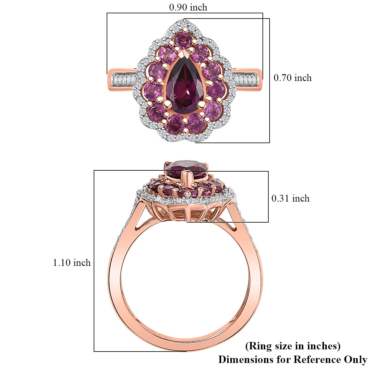 D'Joy AAA Radiant Ember Garnet and White Zircon 2.75 ctw Crown Teardrop Ring in 18K Vermeil Rose Gold Over Sterling Silver (Size 7.0)