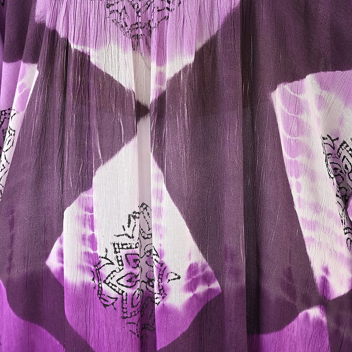 Purple Rayon Crepe Tie Dye Block Print Kaftan with Necktie - One Size Fits Most  image number 7
