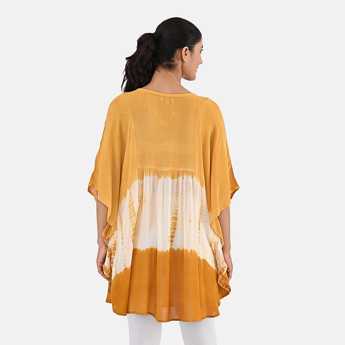 Golden Rayon Crepe Tie Dye Block Print Kaftan with Necktie - One Size Fits Most  image number 3