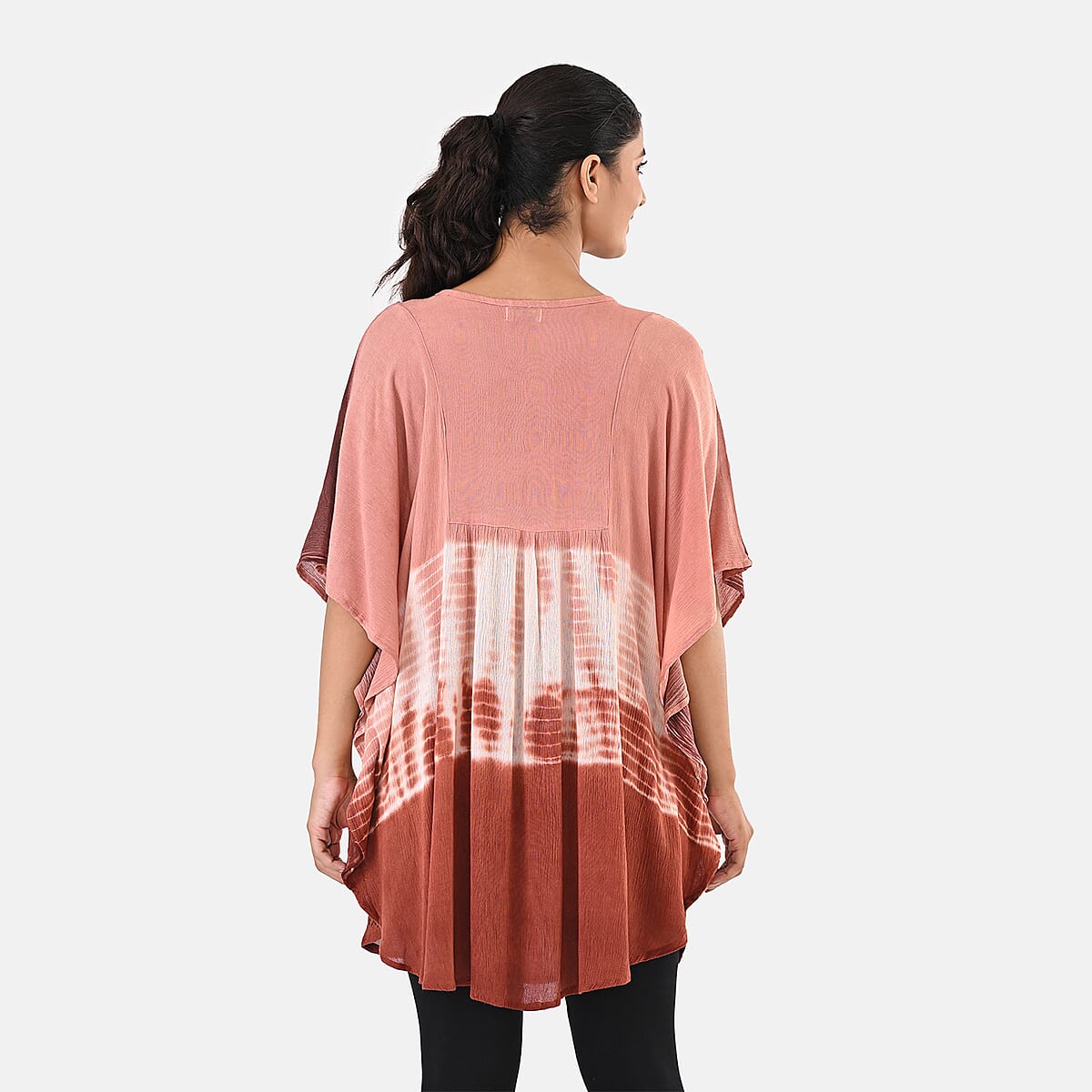 Brick Red Rayon Crepe Tie Dye Block Print Kaftan with Necktie - One Size Fits Most  image number 3