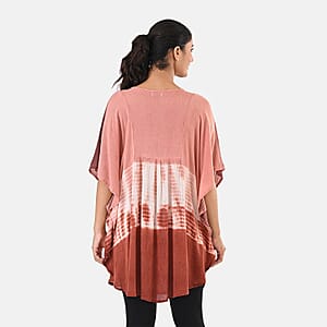 Brick Red Rayon Crepe Tie Dye Block Print Kaftan with Necktie - One Size Fits Most 