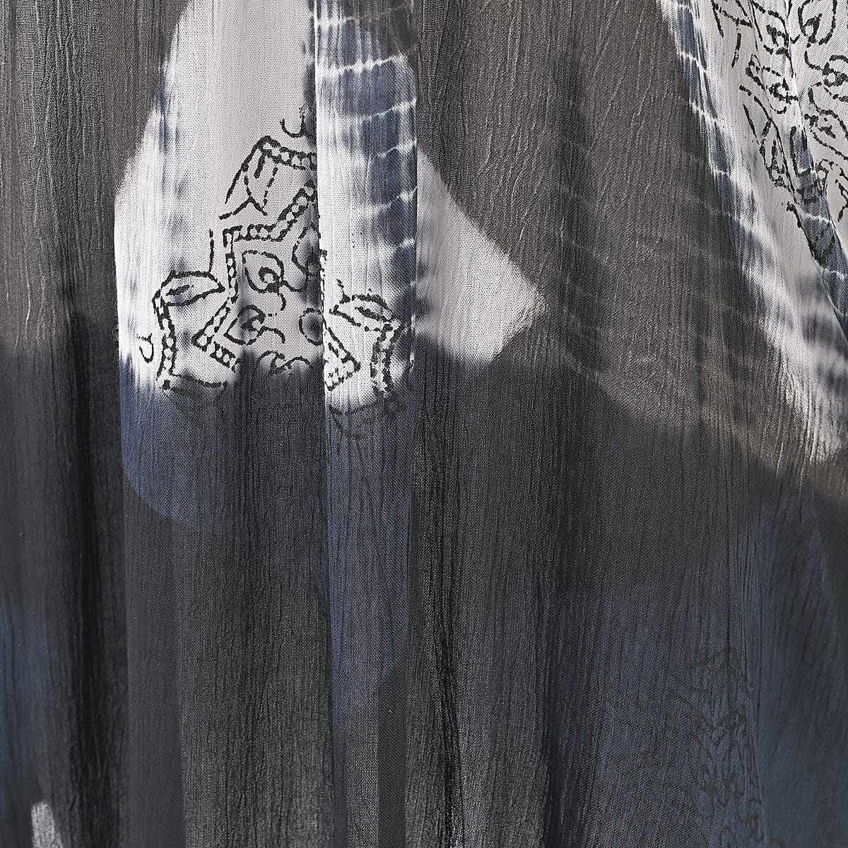 Navy Rayon Crepe Tie Dye Block Print Kaftan with Necktie - One Size Fits Most  image number 8