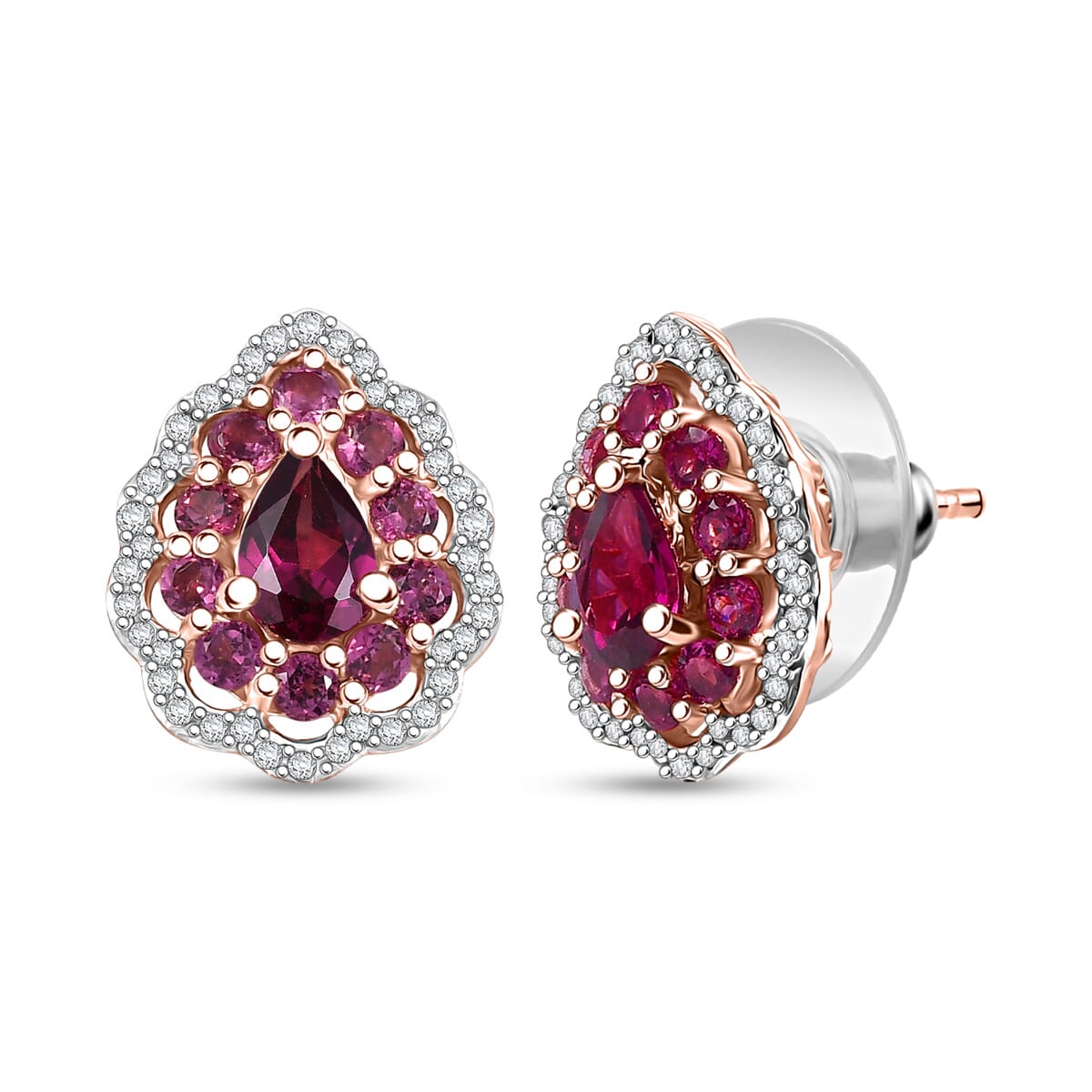 D’Joy AAA Radiant Ember Garnet and White Zircon 2.60 ctw Earrings in 18K Vermeil Rose Gold Over Sterling Silver image number 0