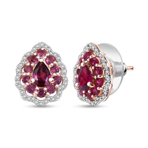 D’Joy AAA Radiant Ember Garnet and White Zircon 2.60 ctw Earrings in 18K Vermeil Rose Gold Over Sterling Silver
