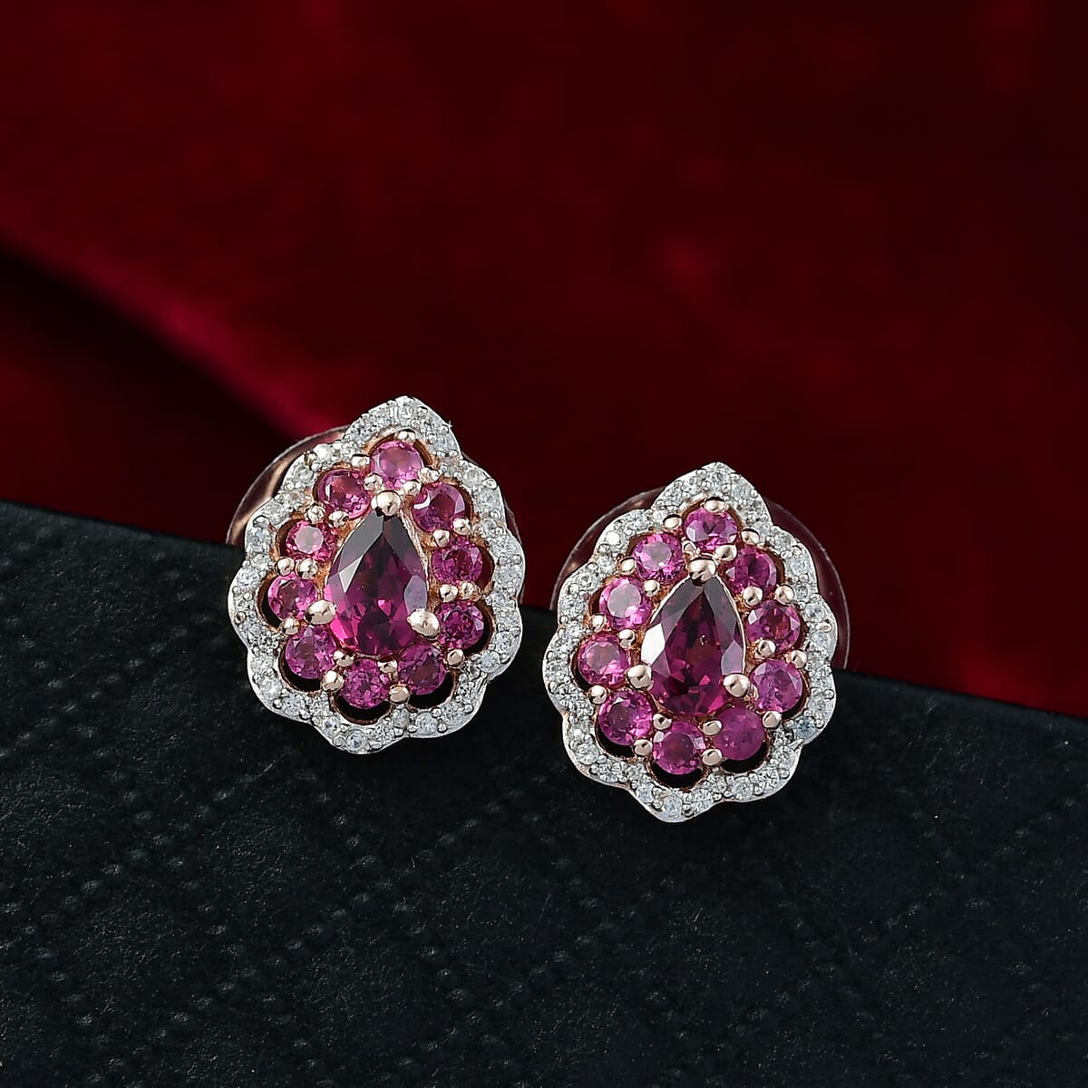 D’Joy AAA Radiant Ember Garnet and White Zircon 2.60 ctw Earrings in 18K Vermeil Rose Gold Over Sterling Silver image number 1