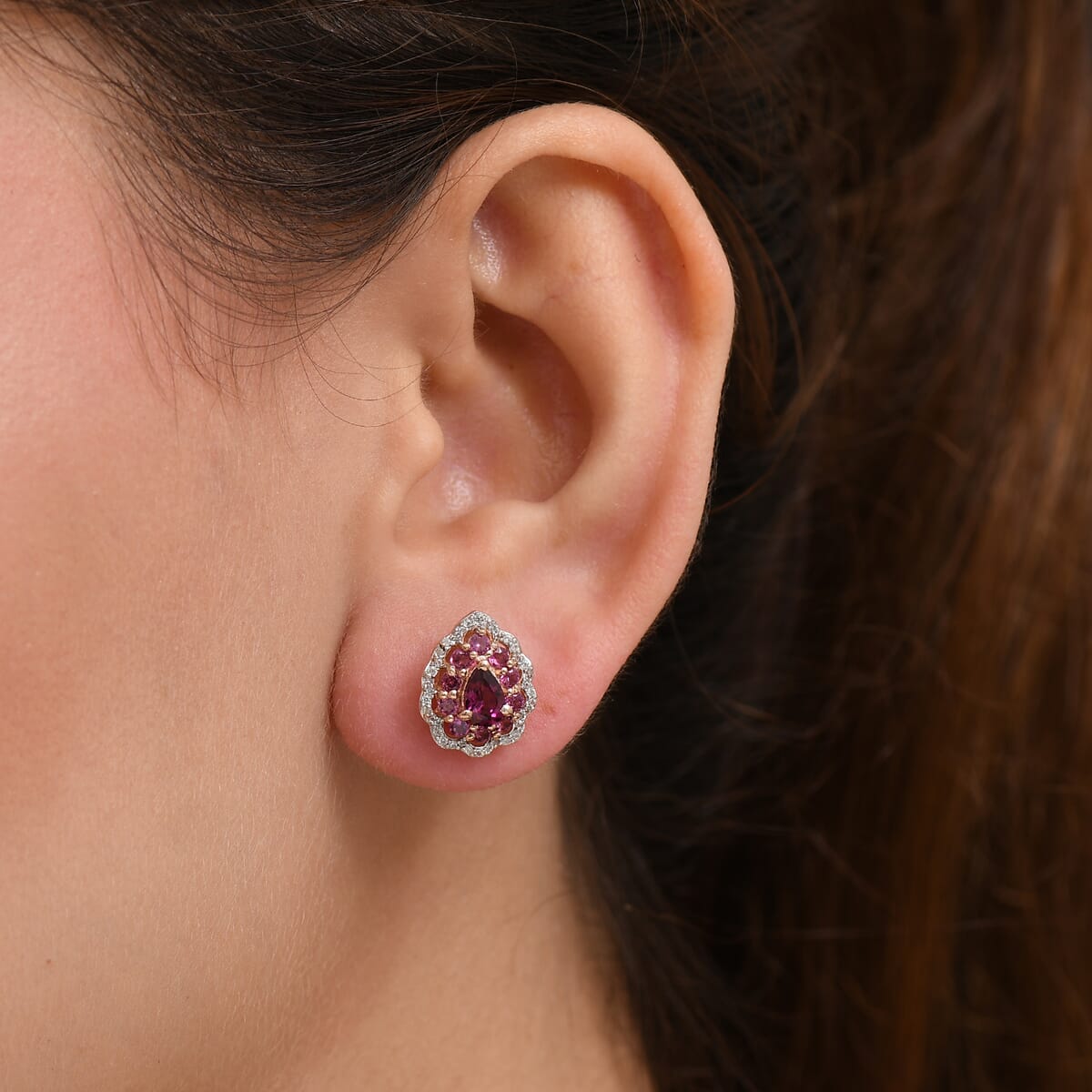 D’Joy AAA Radiant Ember Garnet and White Zircon 2.60 ctw Earrings in 18K Vermeil Rose Gold Over Sterling Silver image number 2