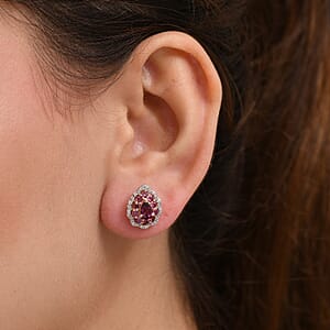 D'Joy AAA Radiant Ember Garnet and White Zircon 2.60 ctw Crown Teardrop Earrings in 18K Vermeil Rose Gold Over Sterling Silver