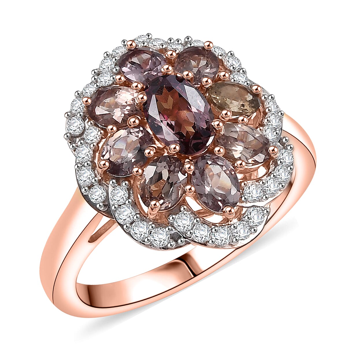 D’Joy Madagascar Color Change Garnet and Moissanite 3.00 ctw Imperial Bloom Ring in 18K Vermeil Rose Gold Over Sterling Silver (Size 10.0) image number 0