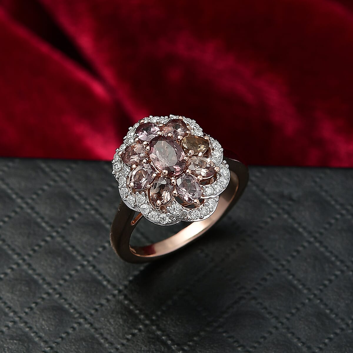 D’Joy Madagascar Color Change Garnet and Moissanite 3.00 ctw Imperial Bloom Ring in 18K Vermeil Rose Gold Over Sterling Silver (Size 10.0) image number 1