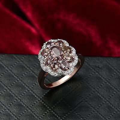 D’Joy Madagascar Color Change Garnet and Moissanite 3.00 ctw Imperial Bloom Ring in 18K Vermeil Rose Gold Over Sterling Silver (Size 10.0)