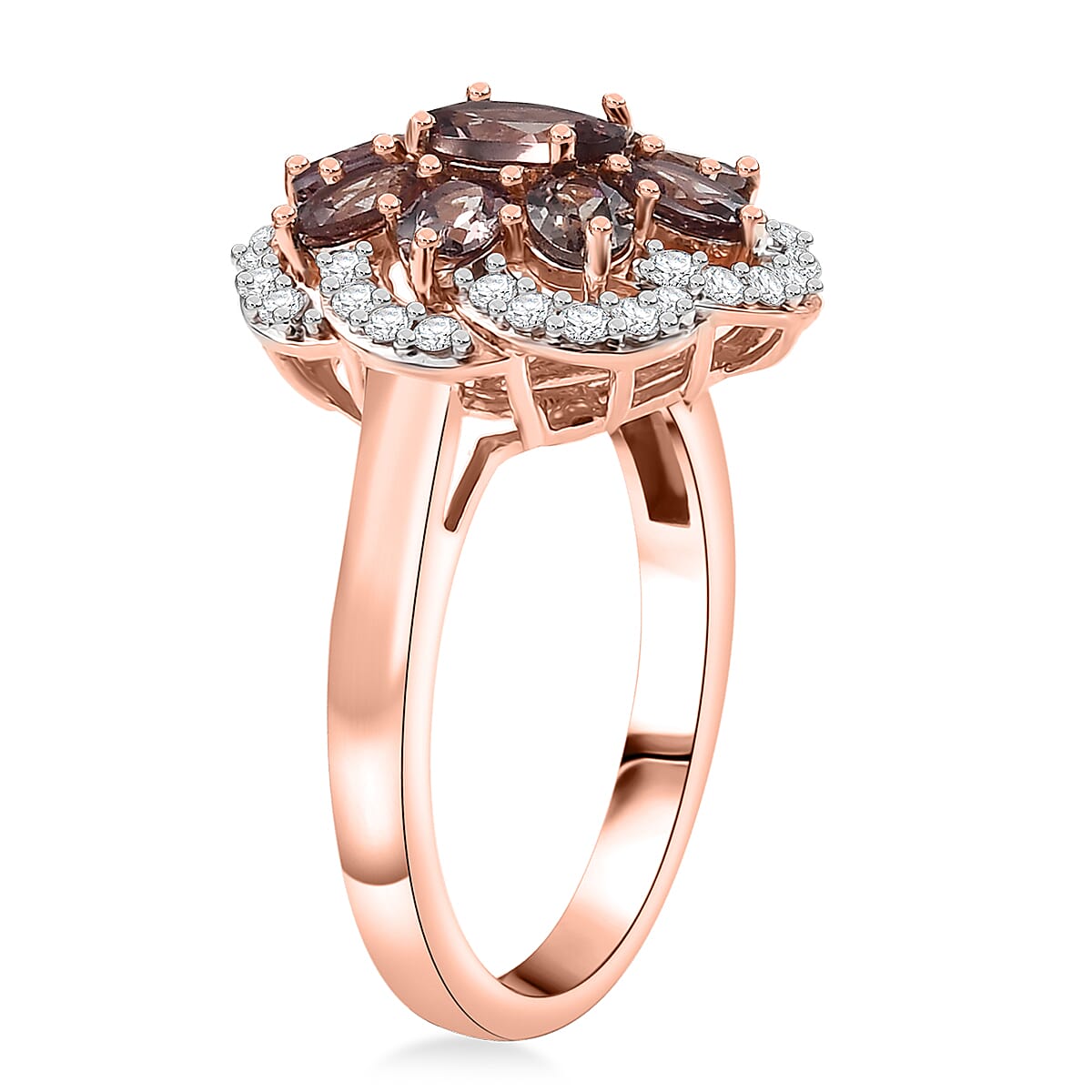 D’Joy Madagascar Color Change Garnet and Moissanite 3.00 ctw Imperial Bloom Ring in 18K Vermeil Rose Gold Over Sterling Silver (Size 10.0)