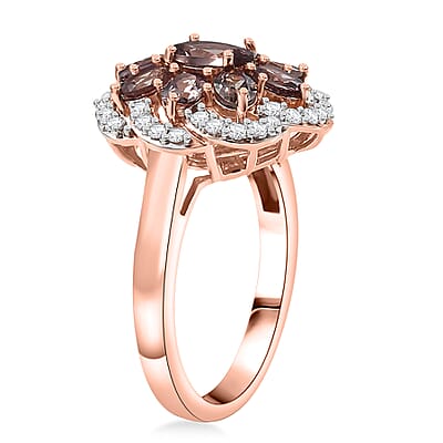 D’Joy Madagascar Color Change Garnet and Moissanite 3.00 ctw Imperial Bloom Ring in 18K Vermeil Rose Gold Over Sterling Silver (Size 10.0)