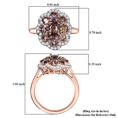 D’Joy Madagascar Color Change Garnet and Moissanite 3.00 ctw Imperial Bloom Ring in 18K Vermeil Rose Gold Over Sterling Silver (Size 10.0)