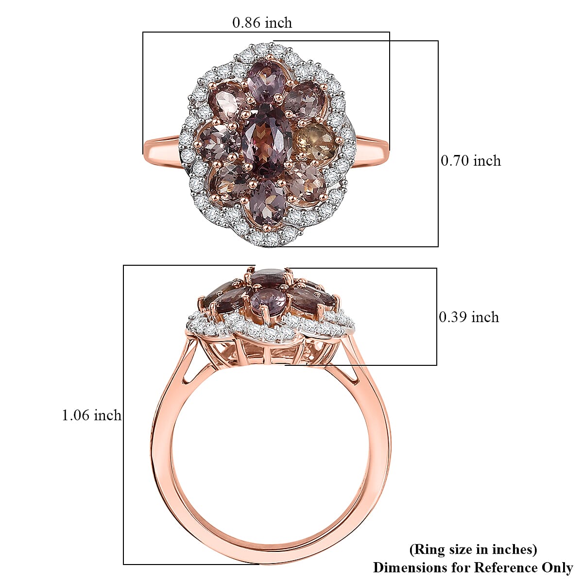 D’Joy Madagascar Color Change Garnet and Moissanite 3.00 ctw Imperial Bloom Ring in 18K Vermeil Rose Gold Over Sterling Silver (Size 6.0) image number 5