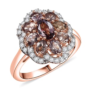 D&rsquo;Joy Madagascar Color Change Garnet and Moissanite 3.00 ctw Imperial Bloom Ring in 18K Vermeil Rose Gold Over Sterling Silver (Size 8.0)