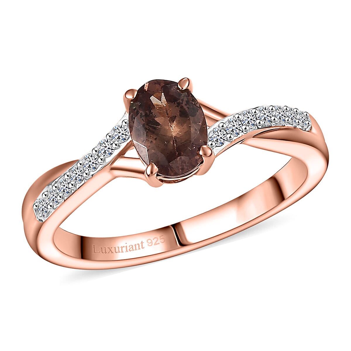 Premium Madagascar Color Change Garnet and Luxuriant Lab Grown Diamond G-H SI 1.15 ctw Infinity Glow Ring in 18K Vermeil Rose Gold Over Sterling Silver (Size 10.0) image number 0