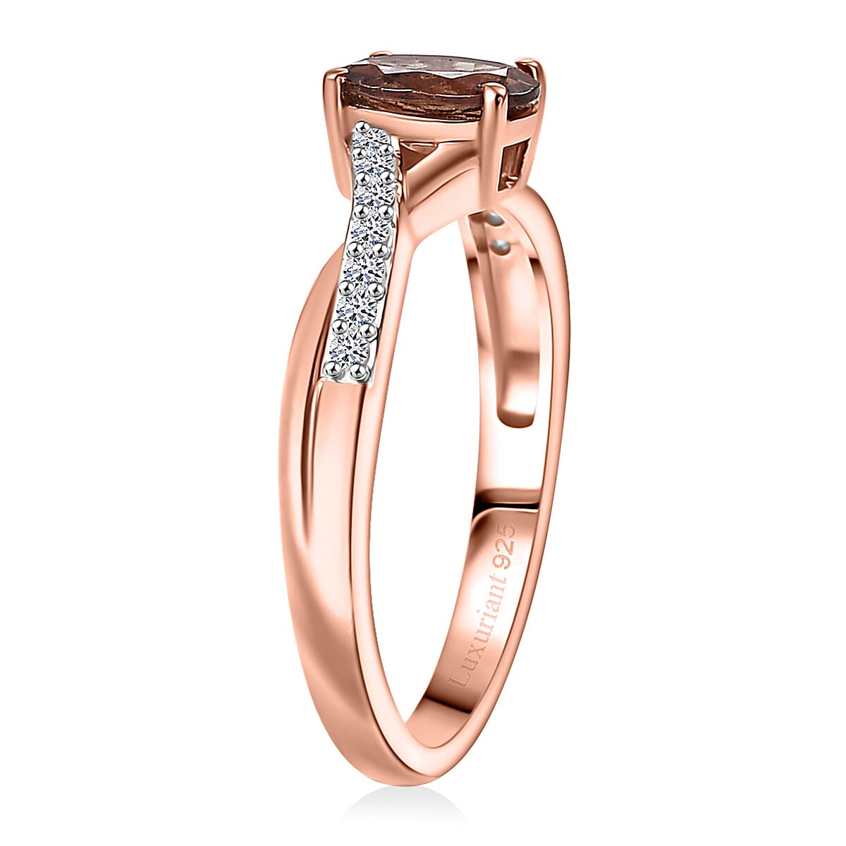 Premium Madagascar Color Change Garnet and Luxuriant Lab Grown Diamond G-H SI 1.15 ctw Infinity Glow Ring in 18K Vermeil Rose Gold Over Sterling Silver (Size 10.0)