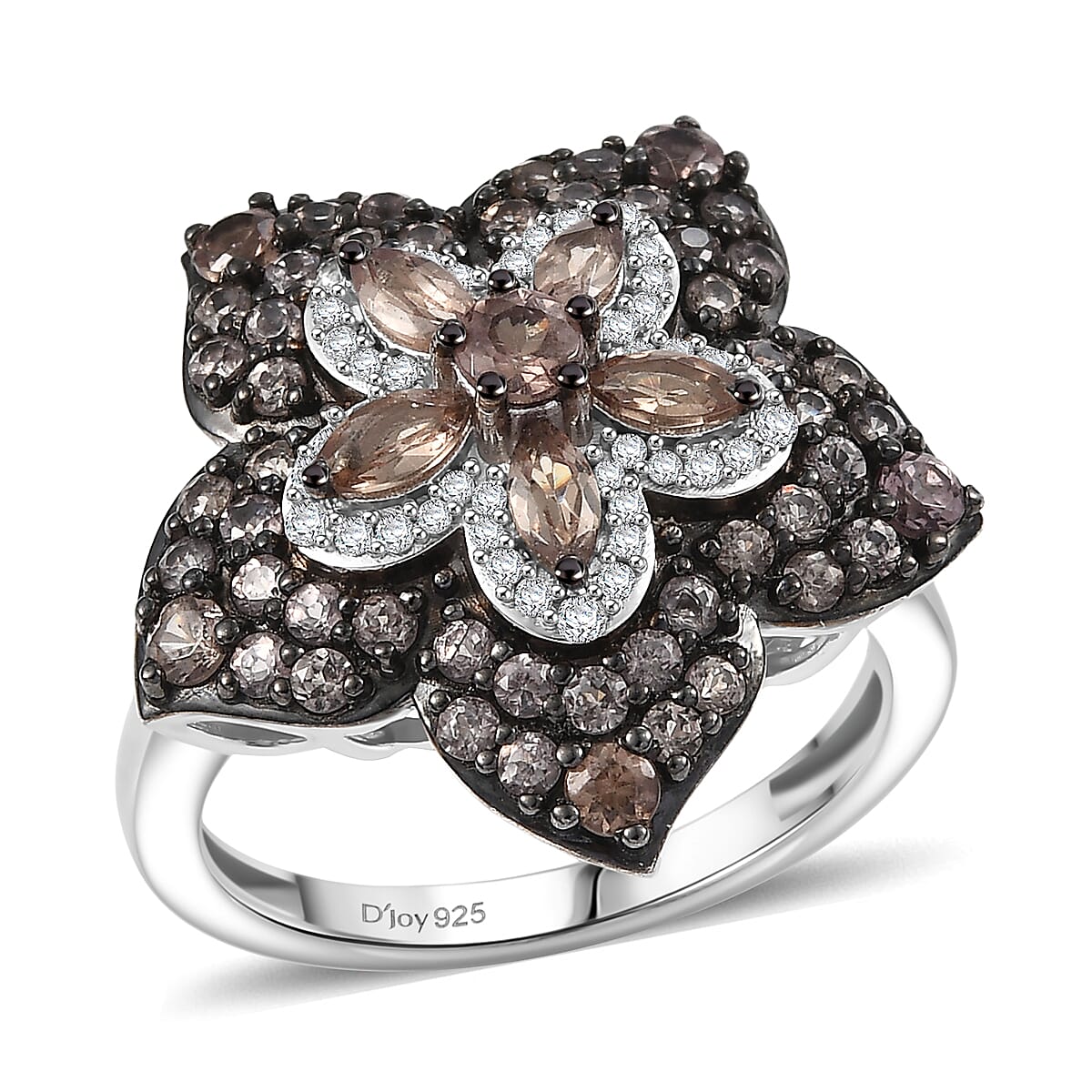 D'Joy Madagascar Color Change Garnet and White Zircon 2.15 ctw Midnight Petals Ring in Rhodium Over Sterling Silver (Size 10.0) image number 0