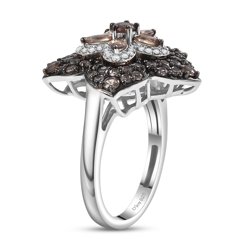D'Joy Madagascar Color Change Garnet and White Zircon 2.15 ctw Midnight Petals Ring in Rhodium Over Sterling Silver (Size 10.0)