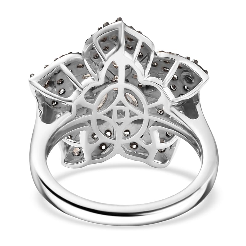 D'Joy Madagascar Color Change Garnet and White Zircon 2.15 ctw Midnight Petals Ring in Rhodium Over Sterling Silver (Size 10.0)