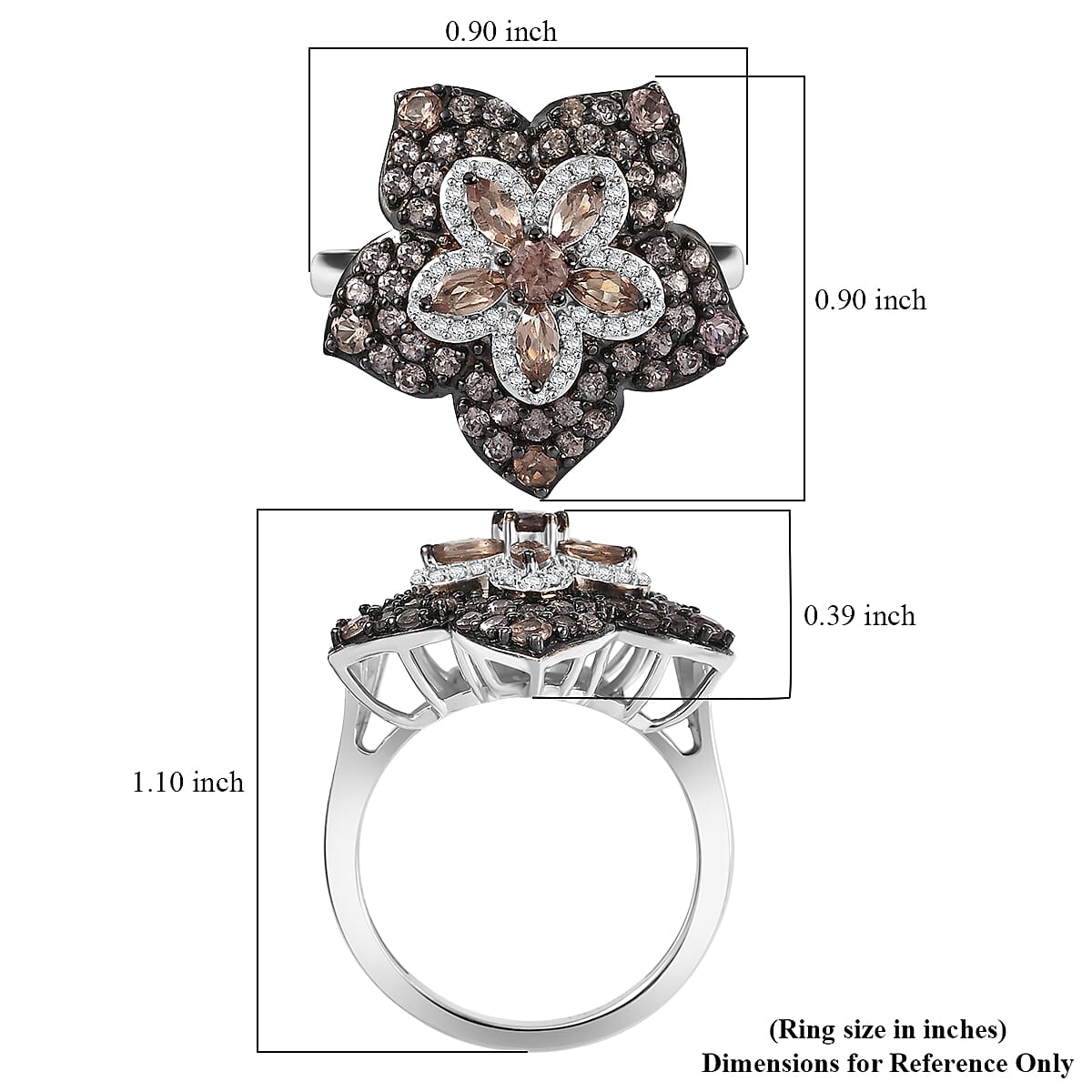 D'Joy Madagascar Color Change Garnet and White Zircon 2.15 ctw Midnight Petals Ring in Rhodium Over Sterling Silver (Size 10.0) image number 5