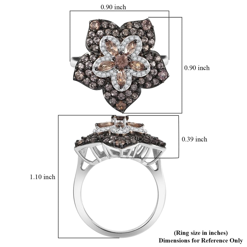 D'Joy Madagascar Color Change Garnet and White Zircon 2.15 ctw Midnight Petals Ring in Rhodium Over Sterling Silver (Size 10.0)