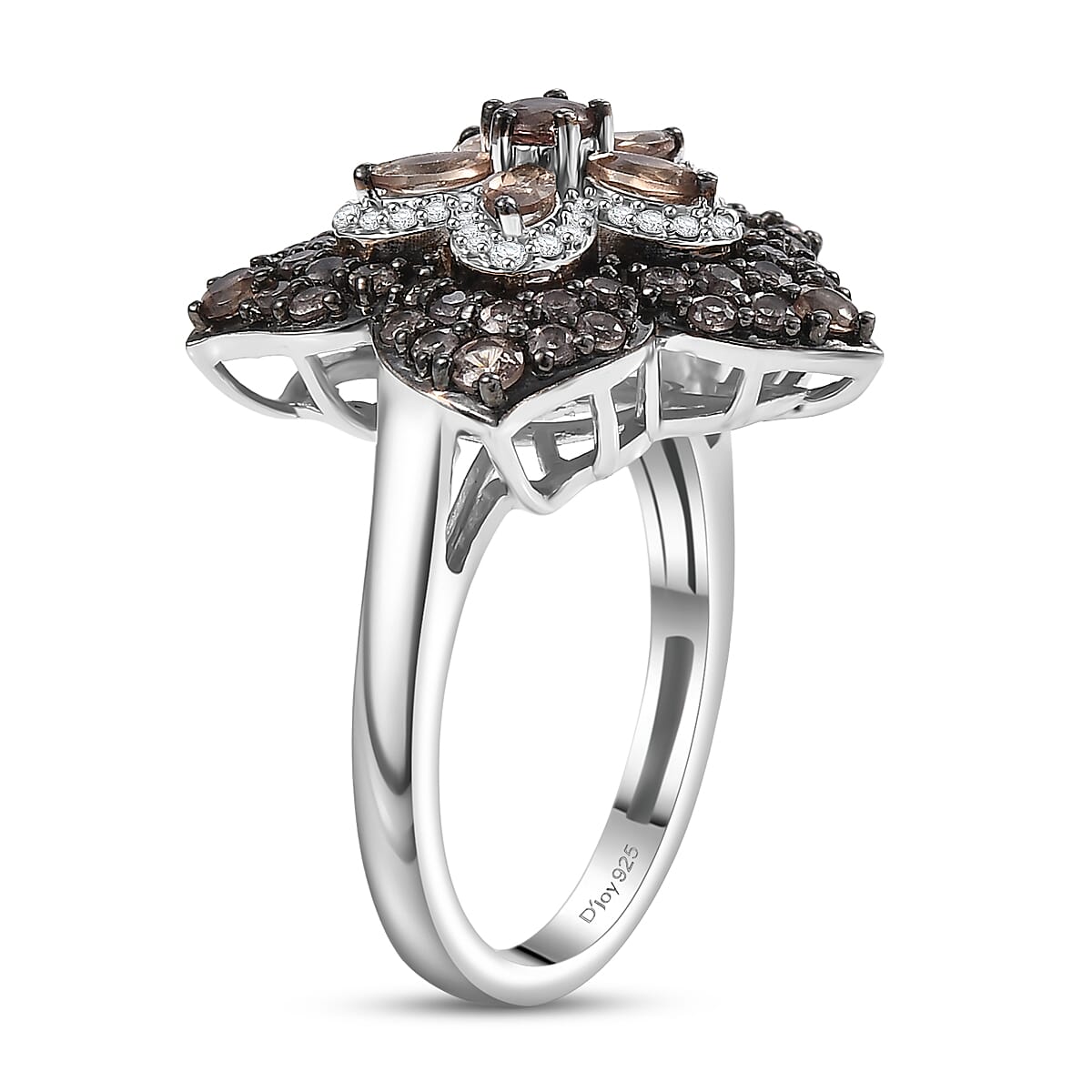 D'Joy Madagascar Color Change Garnet and White Zircon 2.15 ctw Midnight Petals Ring in Rhodium Over Sterling Silver (Size 8.0) image number 3