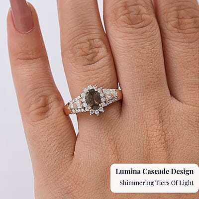 D'Joy Madagascar Color Change Garnet and Moissanite 1.60 ctw Lumina Cascade Ring in 18K Vermeil Rose Gold Over Sterling Silver (Size 10.0)