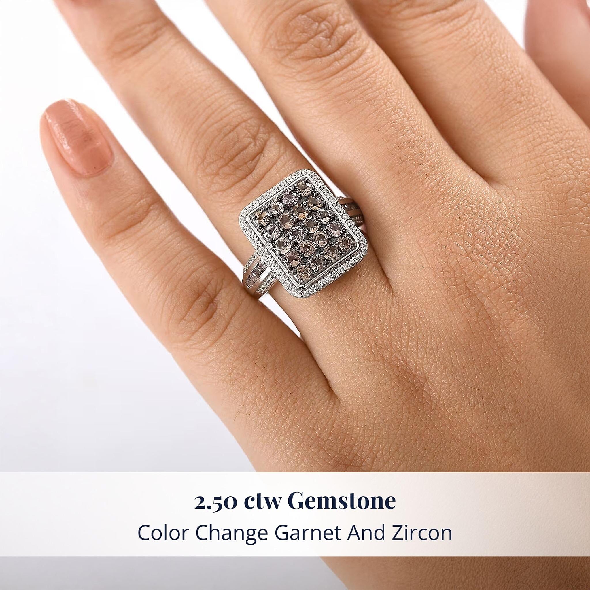 D’Joy Madagascar Color Change Garnet and White Zircon 2.50 ctw Ring in Rhodium Over Sterling Silver (Size 10.0)