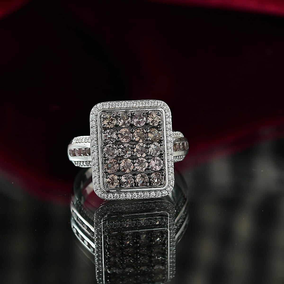 D&rsquo;Joy Madagascar Color Change Garnet and White Zircon 2.50 ctw Art Deco Ring in Rhodium Over Sterling Silver (Size 6.0) image number 1