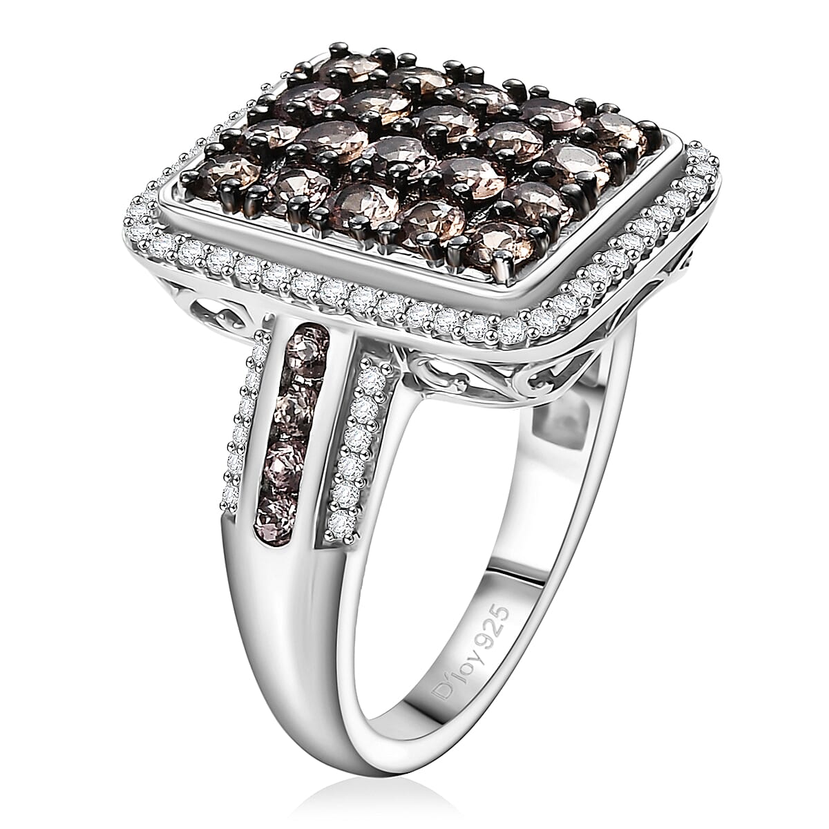 D’Joy Madagascar Color Change Garnet and White Zircon 2.50 ctw Art Deco Ring in Rhodium Over Sterling Silver (Size 7.0) image number 3