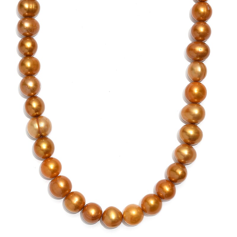Golden Dyed Pearl Necklace in Stainless Steel 18 Inches
