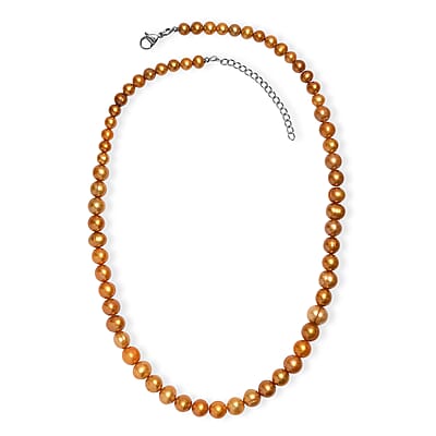 Golden Dyed Pearl Necklace in Stainless Steel 18 Inches