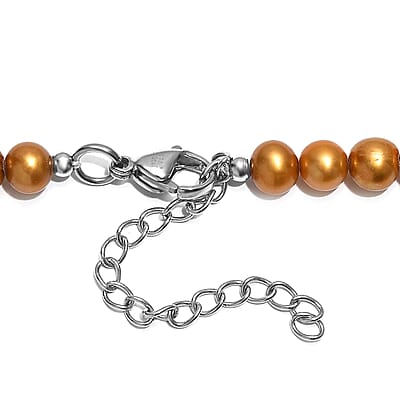 Golden Dyed Pearl Necklace in Stainless Steel 18 Inches