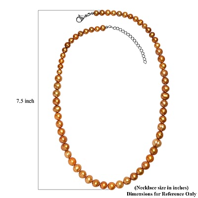 Golden Dyed Pearl Necklace in Stainless Steel 18 Inches