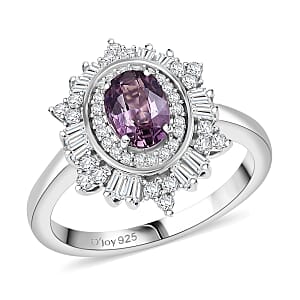 D’Joy Royal Lavender Spinel and Moissanite 1.50 tw Regal Spark Ring in Rhodium Over Sterling Silver (Size 10.0)