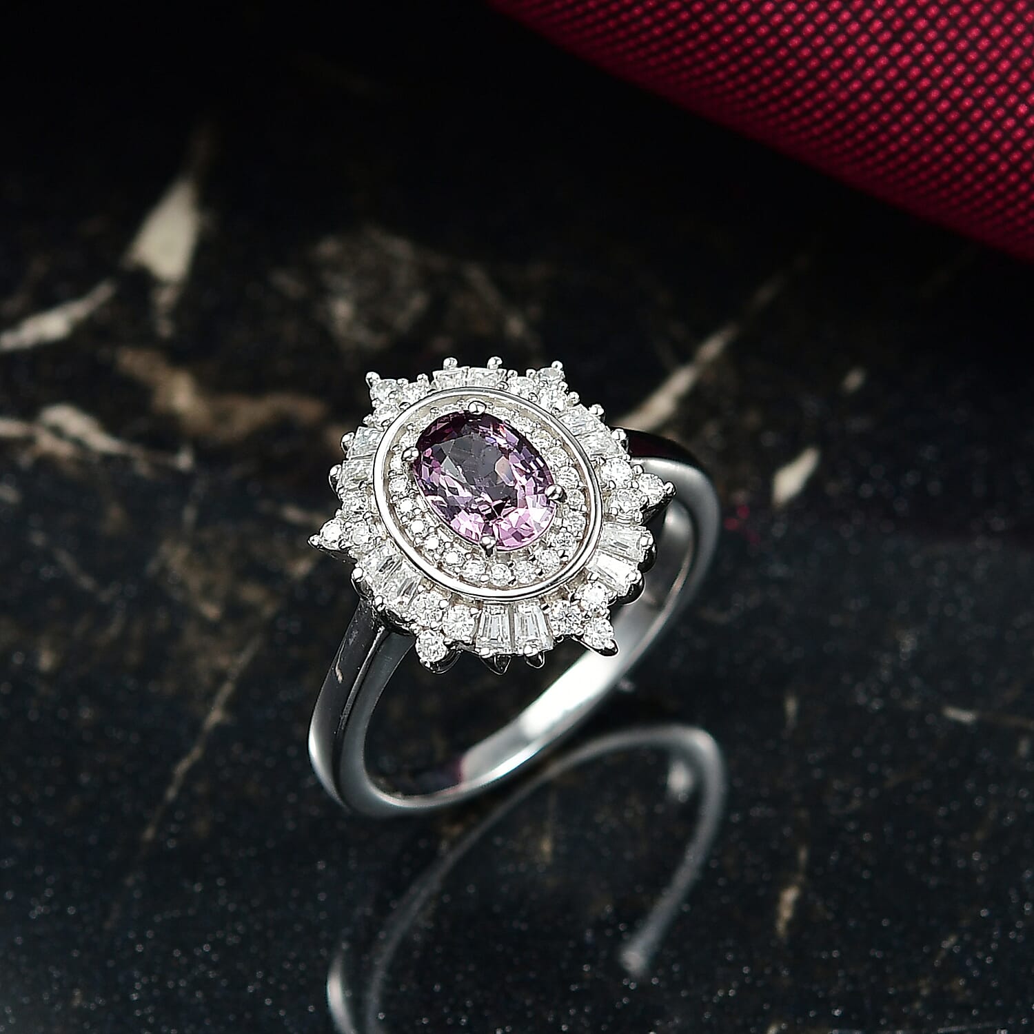D'Joy Lavender Spinel, Moissanite Spark Ring in Rhodium Over Sterling Silver 1.50 ctw (Size 10.0)