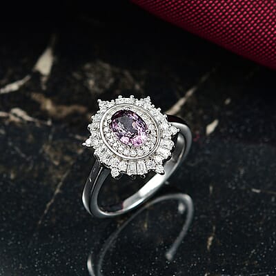 D'Joy Lavender Spinel, Moissanite Spark Ring in Rhodium Over Sterling Silver 1.50 ctw (Size 10.0)
