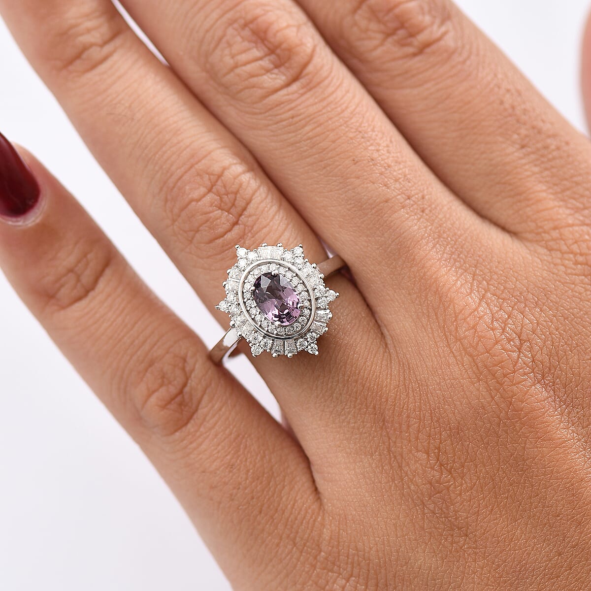 D’Joy Royal Lavender Spinel and Moissanite 1.50 tw Regal Spark Ring in Rhodium Over Sterling Silver (Size 10.0) image number 2