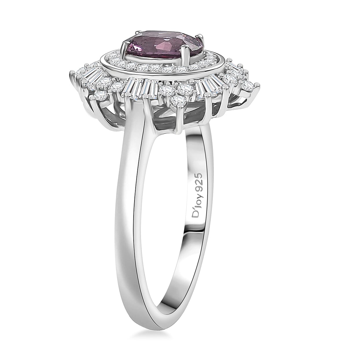 D’Joy Royal Lavender Spinel and Moissanite 1.50 tw Regal Spark Ring in Rhodium Over Sterling Silver (Size 10.0) image number 3