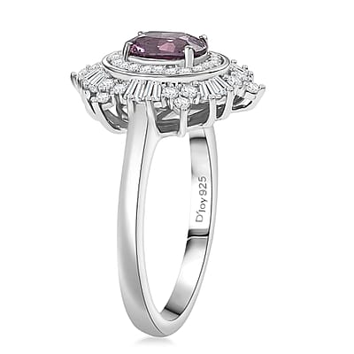 D'Joy Lavender Spinel, Moissanite Spark Ring in Rhodium Over Sterling Silver 1.50 ctw (Size 10.0)