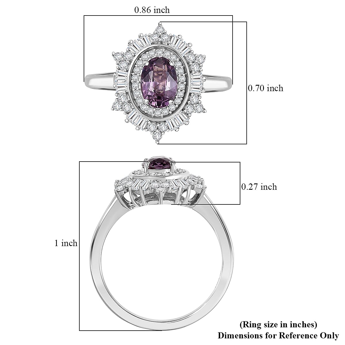 D’Joy Royal Lavender Spinel and Moissanite 1.50 tw Regal Spark Ring in Rhodium Over Sterling Silver (Size 10.0) image number 5