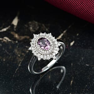 D'Joy Lavender Spinel, Moissanite Spark Ring in Rhodium Over Sterling Silver 1.50 ctw (Size 7.0)