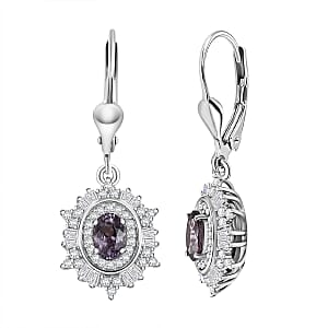 D’Joy Royal Lavender Spinel and Moissanite 2.15 ctw Regal Spark Earrings in Rhodium Over Sterling Silver