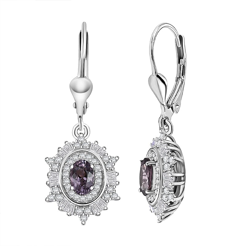 D'Joy Royal Lavender Spinel and Moissanite 2.15 ctw Regal Spark Earrings in Rhodium Over Sterling Silver