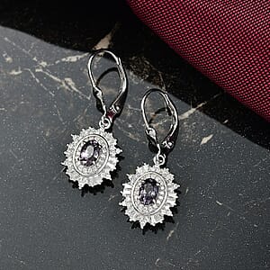 D&rsquo;Joy Royal Lavender Spinel and Moissanite 2.15 ctw Regal Spark Earrings in Rhodium Over Sterling Silver